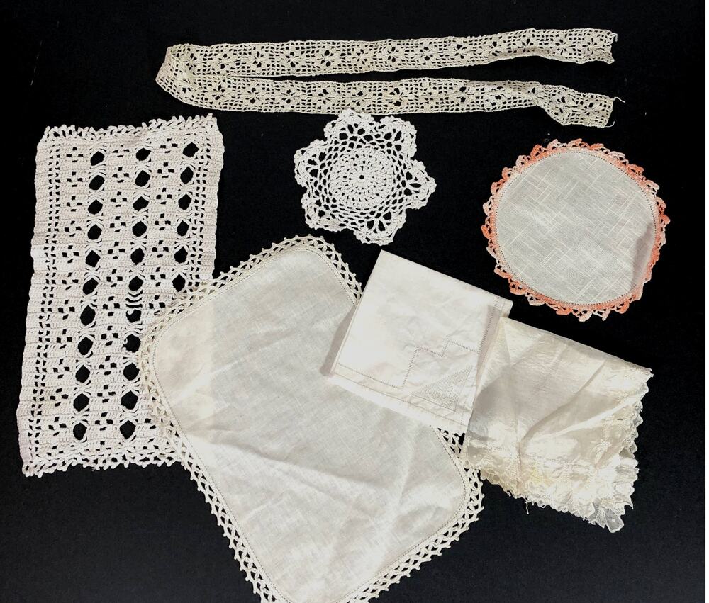 Doily Lot of7, White Ivory Vintage Cottage Cabin Lace Chair Back Handkerchief